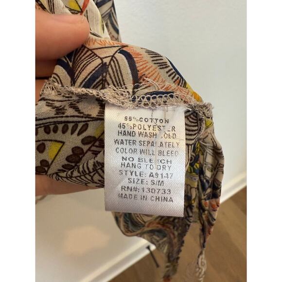 Umgee‎ Boho Feather Print Kimono Pompom Trim Small/Medium - Picture 3 of 5